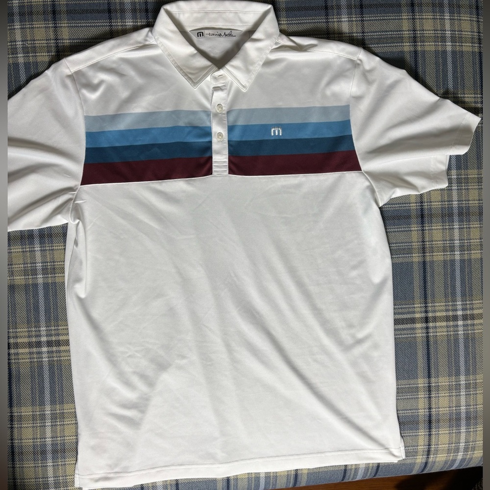 Travis Mathes color blocked golf polo shirt men size Lg